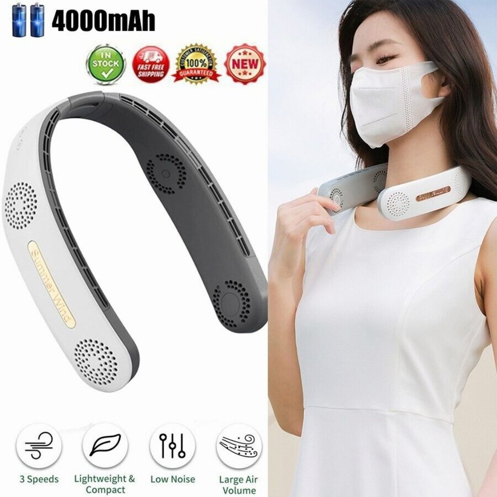 Portable Hanging Neck Sports Fan, Hand Free Neck Fan, USB Rechargeable.